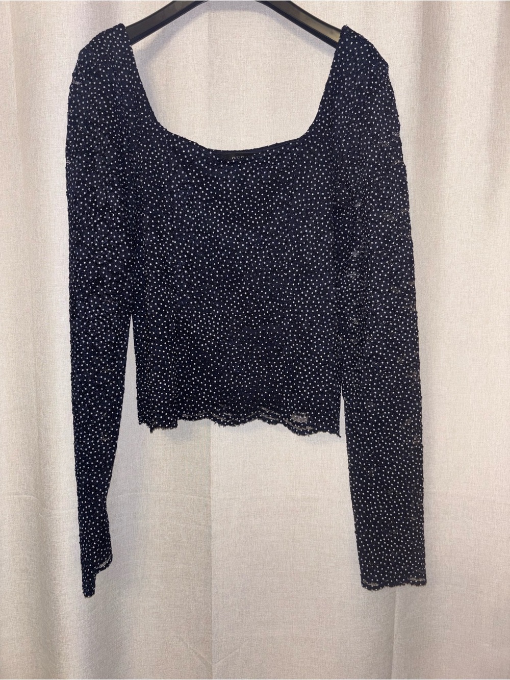 Guess Navy Polka Dot Long-Sleeve Scoop Neck Top